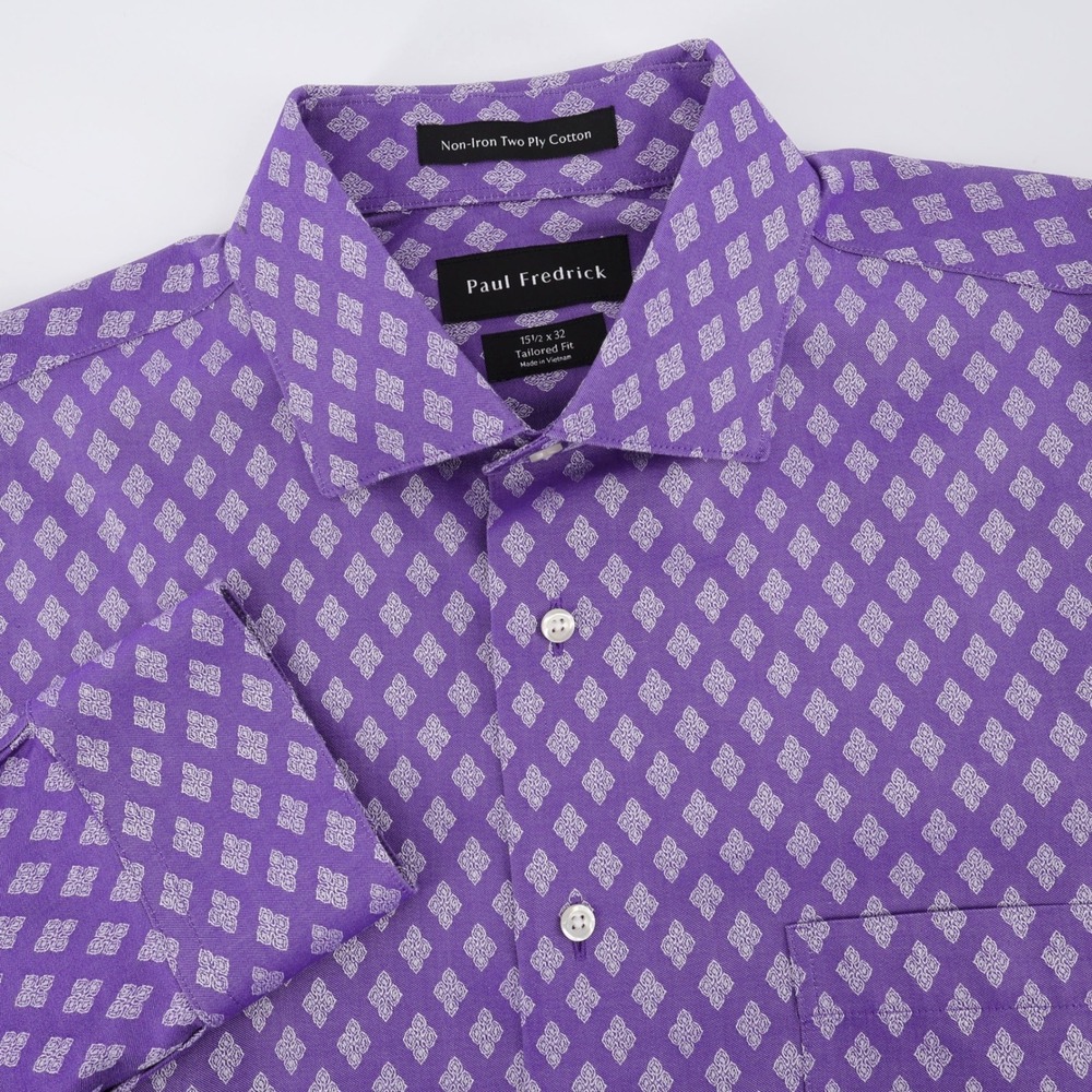 NEW Paul Fredrick Non-Iron‎ Tailored Fit Dress Shirt Purple Mens 15.5 32 Medium
